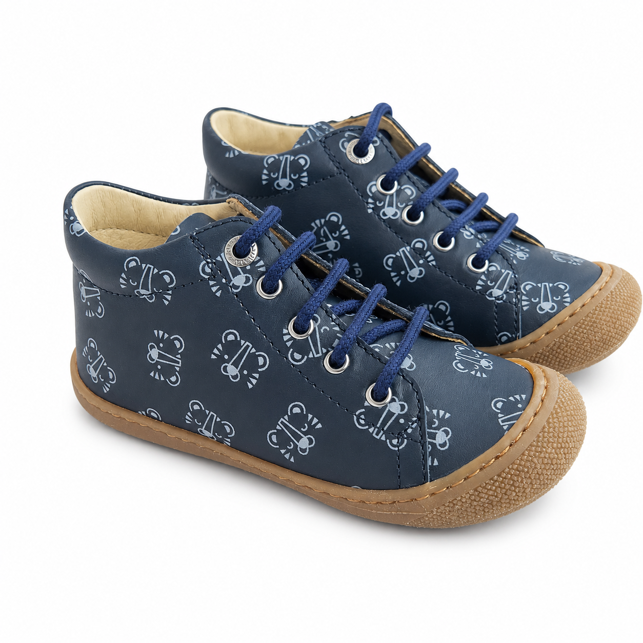 Naturino Coco Lauflernschuh Blau Tiger-Print – Schnürung
