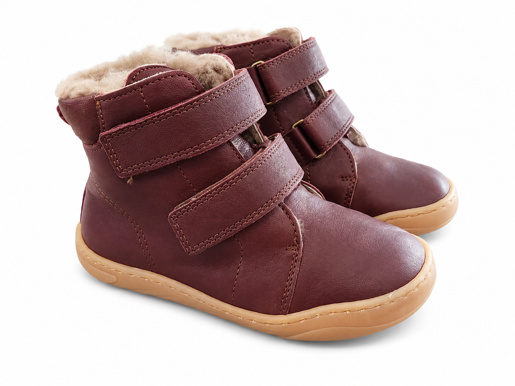 Bisgaard Helmut Barefoot Winterstiefel Bordeaux gefüttert – Klett