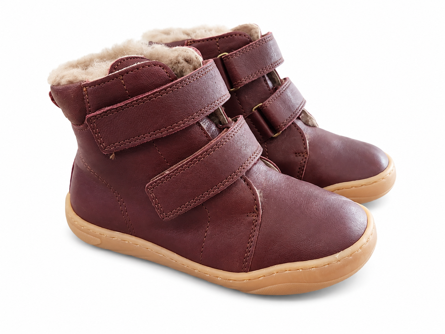 Bisgaard Helmut Barefoot Winterstiefel Bordeaux gefüttert – Klett