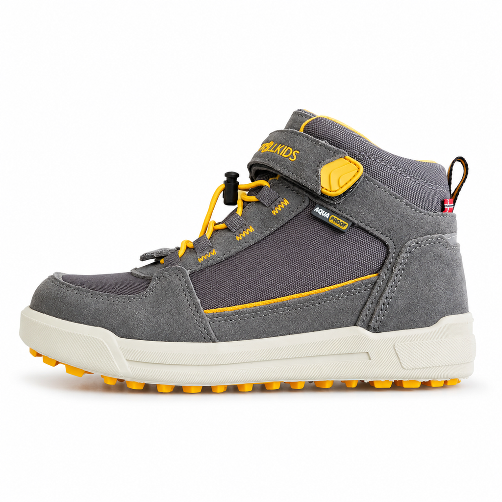 Trollkids Gryllefjord Mid Cut Kindersneaker Grau Gelb – Outdoor