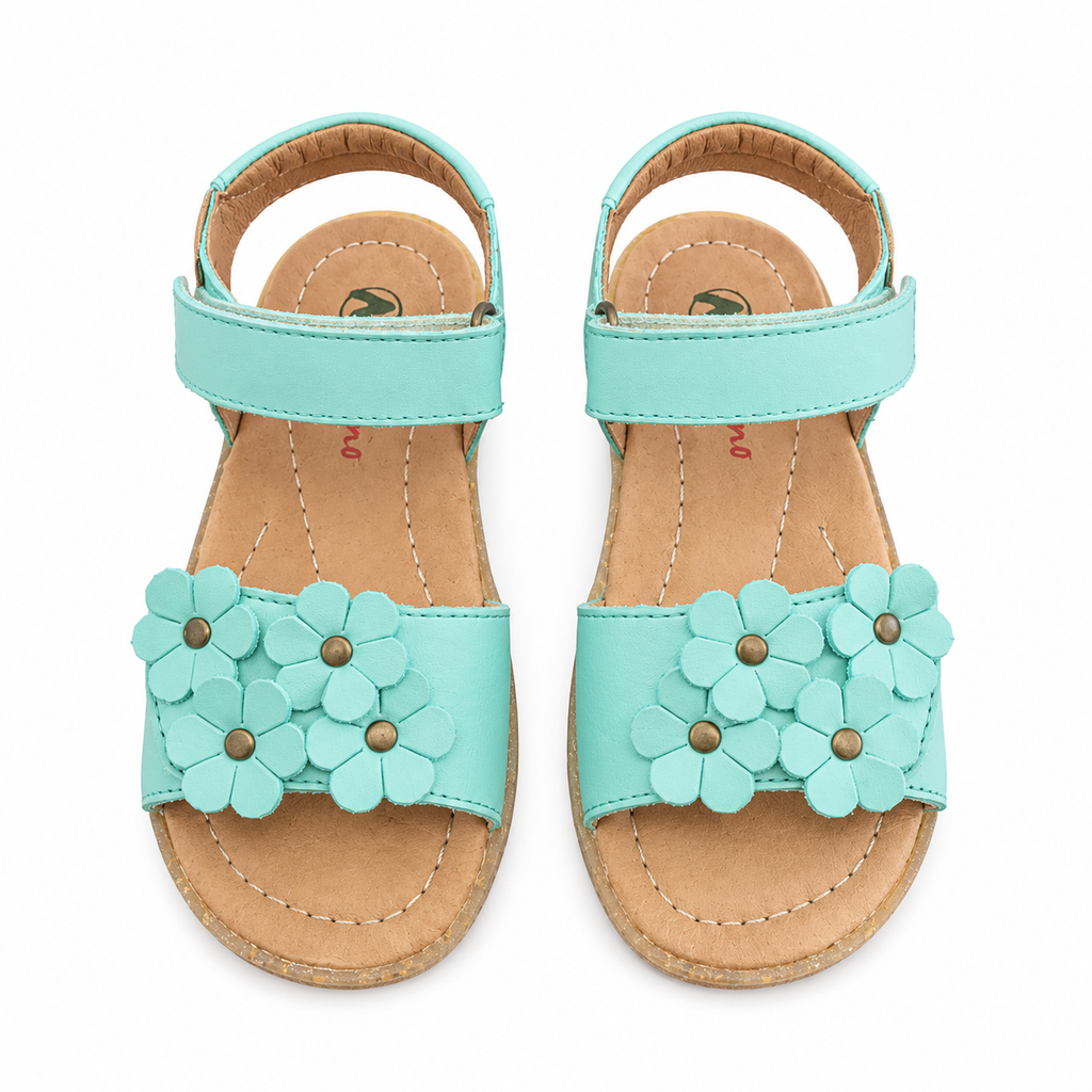 Naturino Spring Kindersandale Mint Blüten Leder – Klettverschluss