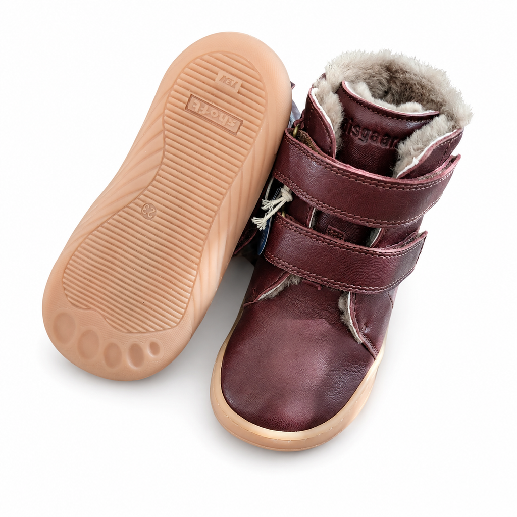 Bisgaard Helmut Barefoot Winterstiefel Bordeaux gefüttert – Klett