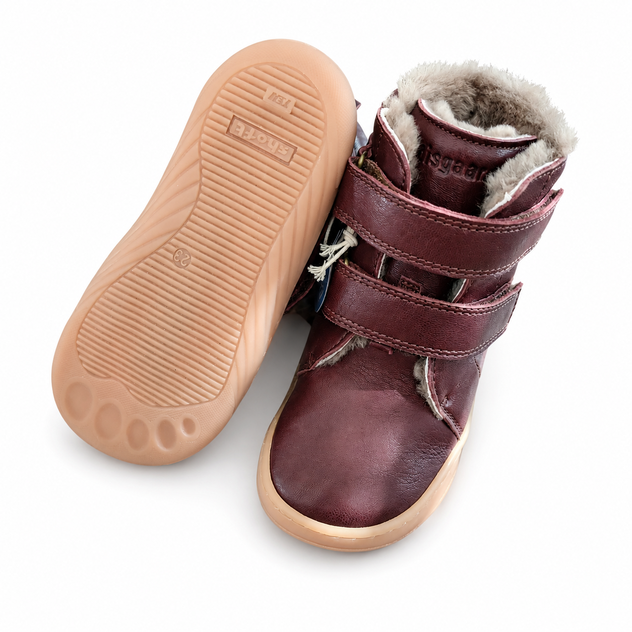 Bisgaard Helmut Barefoot Winterstiefel Bordeaux gefüttert – Klett