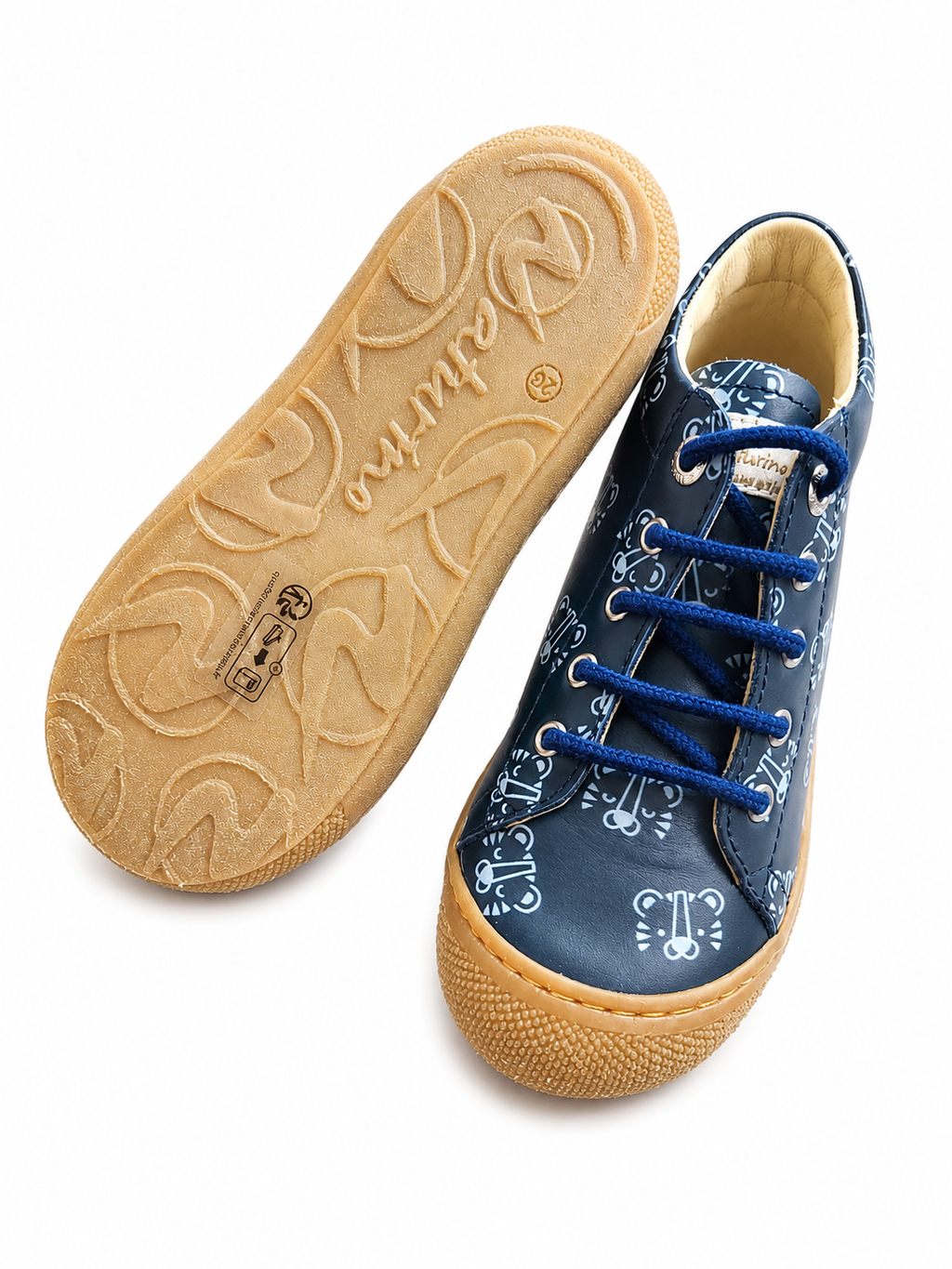 Naturino Coco Lauflernschuh Blau Tiger-Print – Schnürung