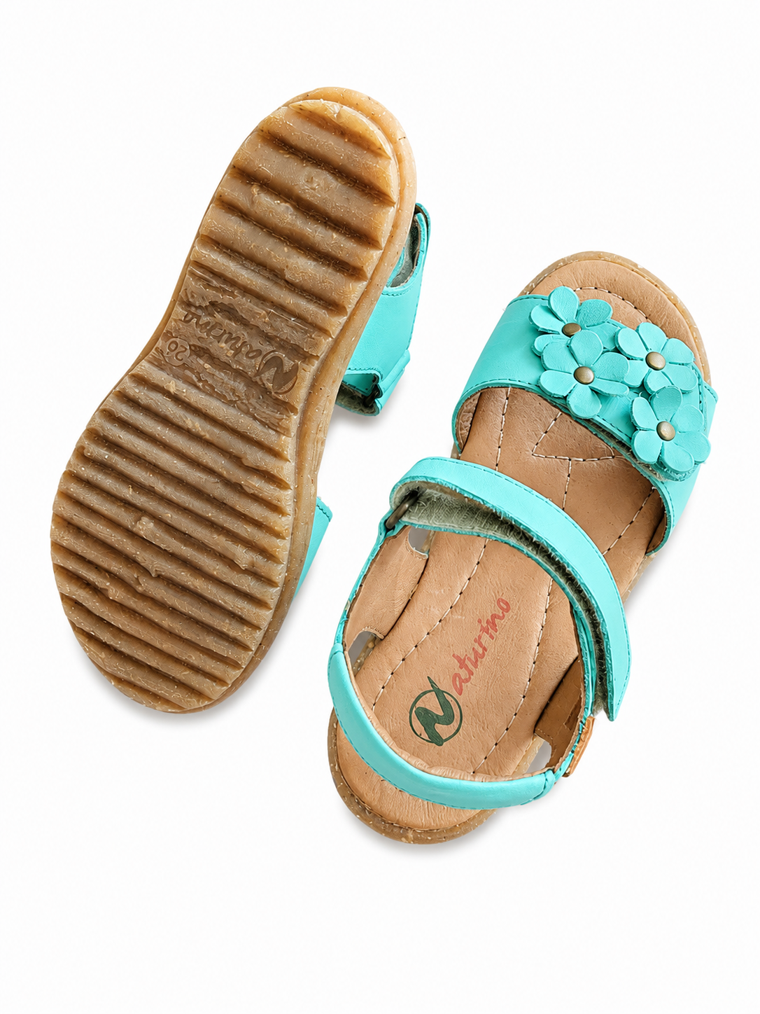 Naturino Spring Kindersandale Mint Blüten Leder – Klettverschluss