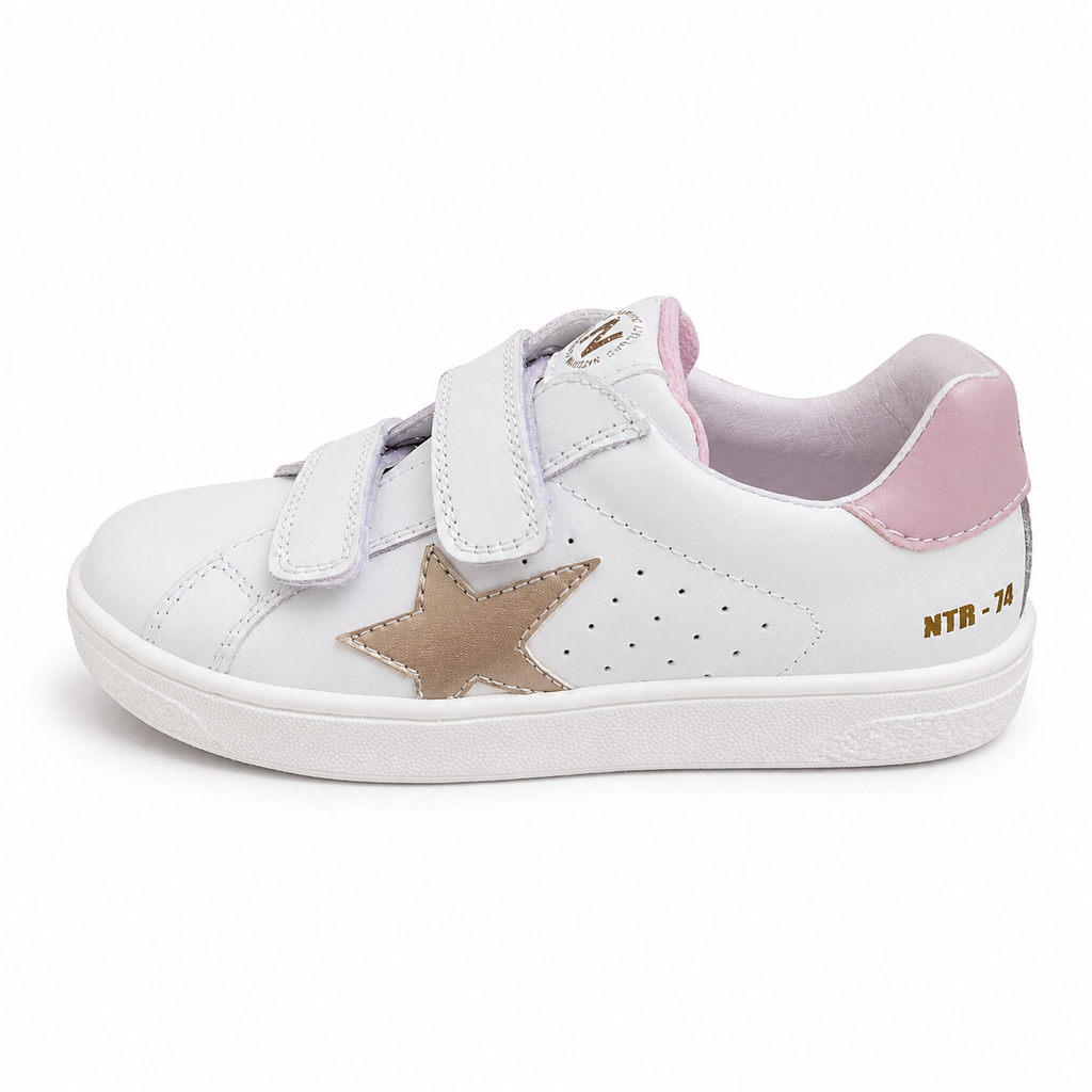 Naturino Pinn Kindersneaker Weiß Gold – Klettverschluss