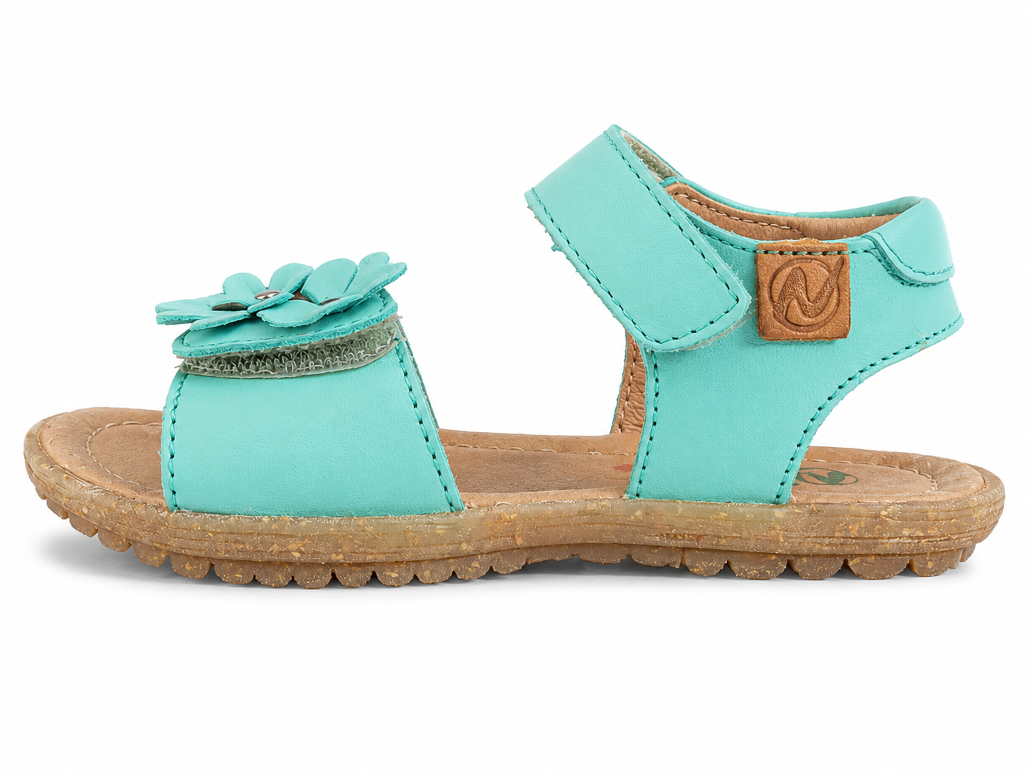 Naturino Spring Kindersandale Mint Blüten Leder – Klettverschluss