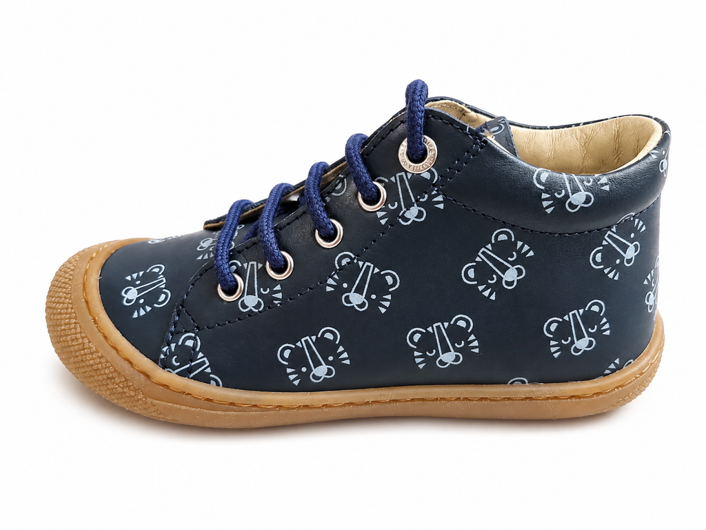 Naturino Coco Lauflernschuh Blau Tiger-Print – Schnürung